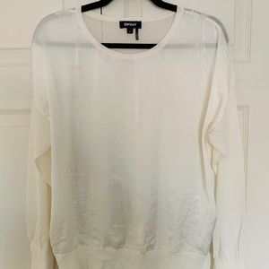 DKNY Mix Media Pullover in Ivory, Size Medium